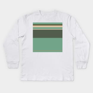 A singular tranquility of Soldier Green, Dark Vanilla, Grey/Green, Oxley and Ebony stripes. Kids Long Sleeve T-Shirt